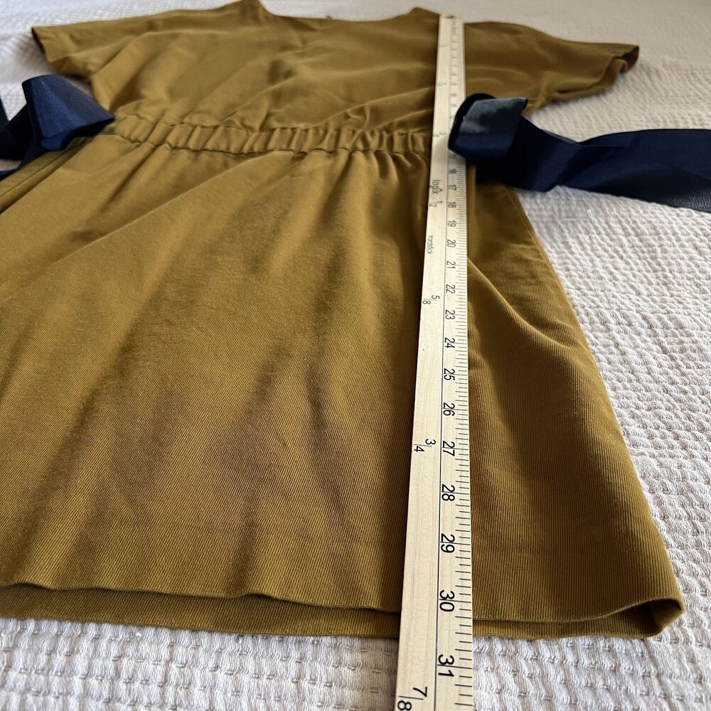 Zara Trafaluc‎ Mini Dress Womens XS Tan Yellow Short Sleeve Bow Tie Fit Flare - Picture 11 of 15